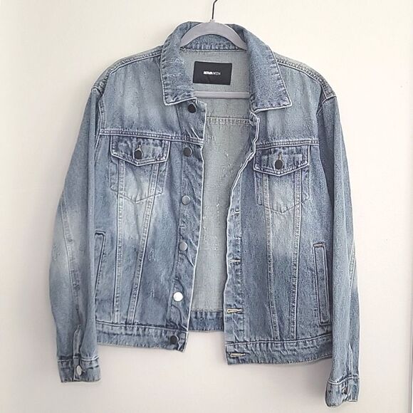 NWT Fashion Nova Oversized Trucker Denim Jean Jacket Men's Small Light W… - Picture 1 of 13